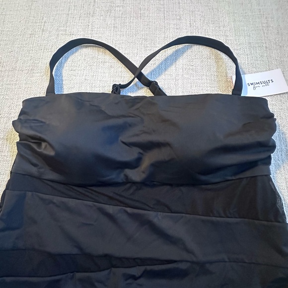 SWIMSUITS FOR ALL Black Mesh Wrap Bandeau Tankini Top Poolside Glamour Plus 20 - Picture 4 of 16